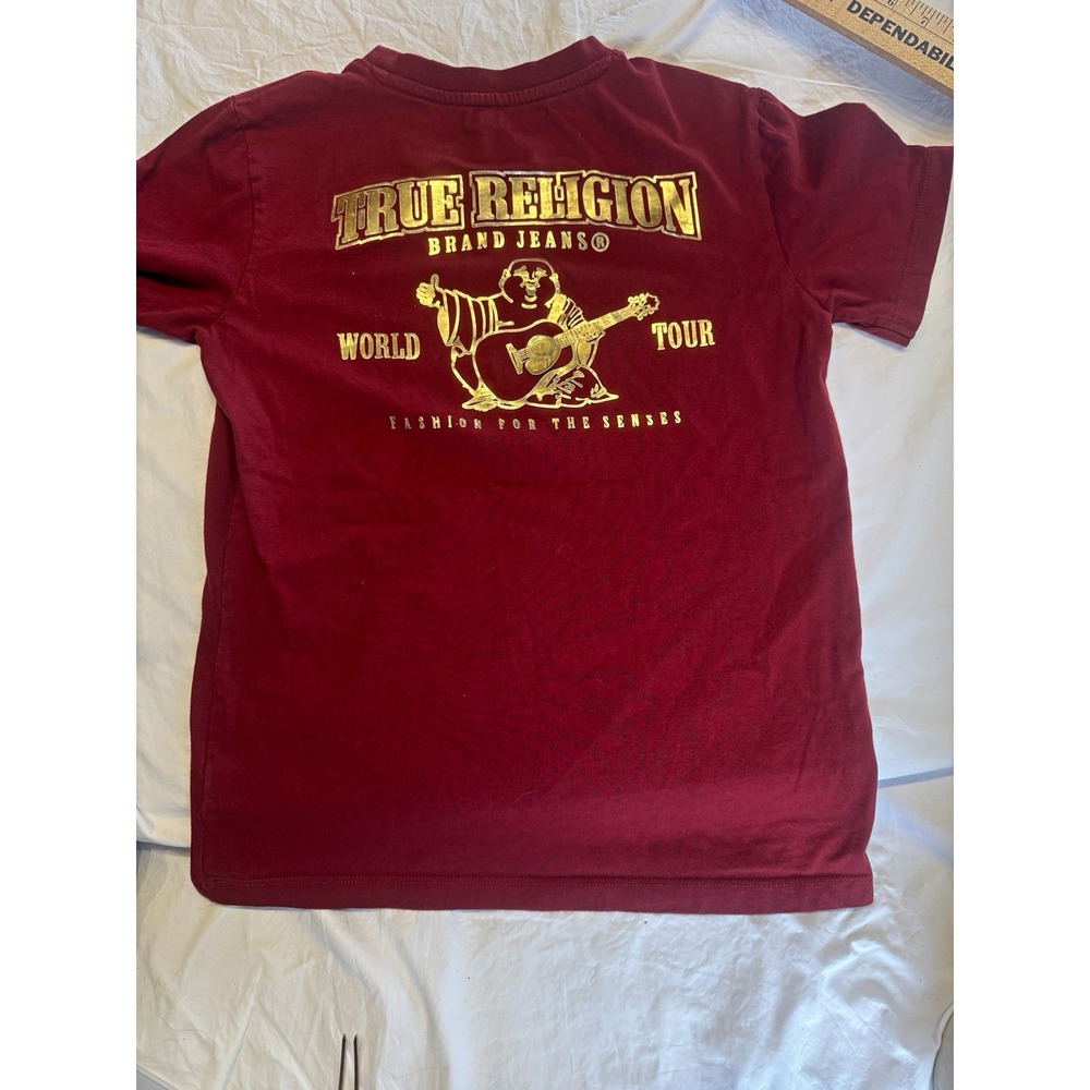 True Religion Boys Red Buddha Logo Graphic Crew Neck Short Sleeve Tee Size L
